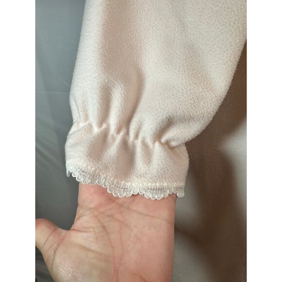 Vintage Pink Button Front Ruffle Collar Nightgown Robe w/ Pockets L/XL Bow - Picture 5 of 8